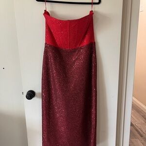 St. John Strapless Red Sequin Dress